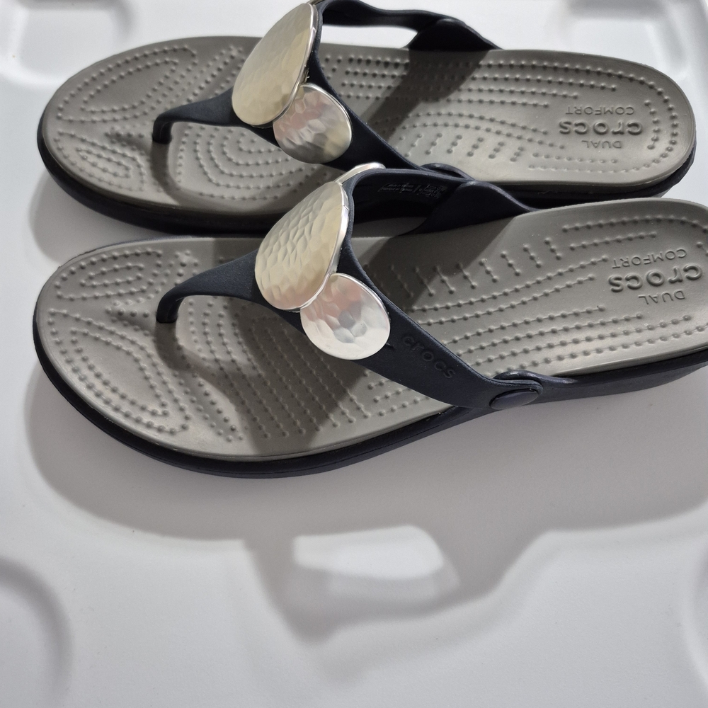 Blue Croc Sandals with Textured Silver Accents - Picture 2 of 6